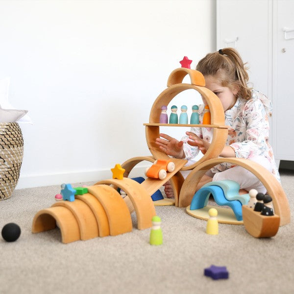 Natural Combo: Large Rainbow + Bridge + Building Board - Toydler