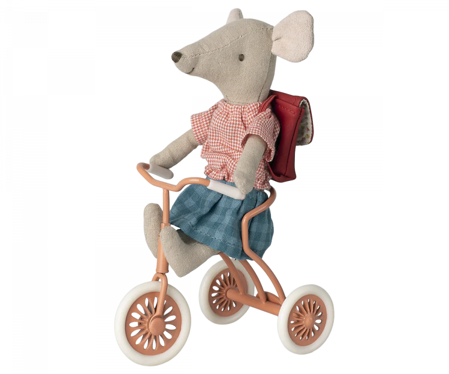 Maileg Abri a Tricycle, Mouse - Coral
