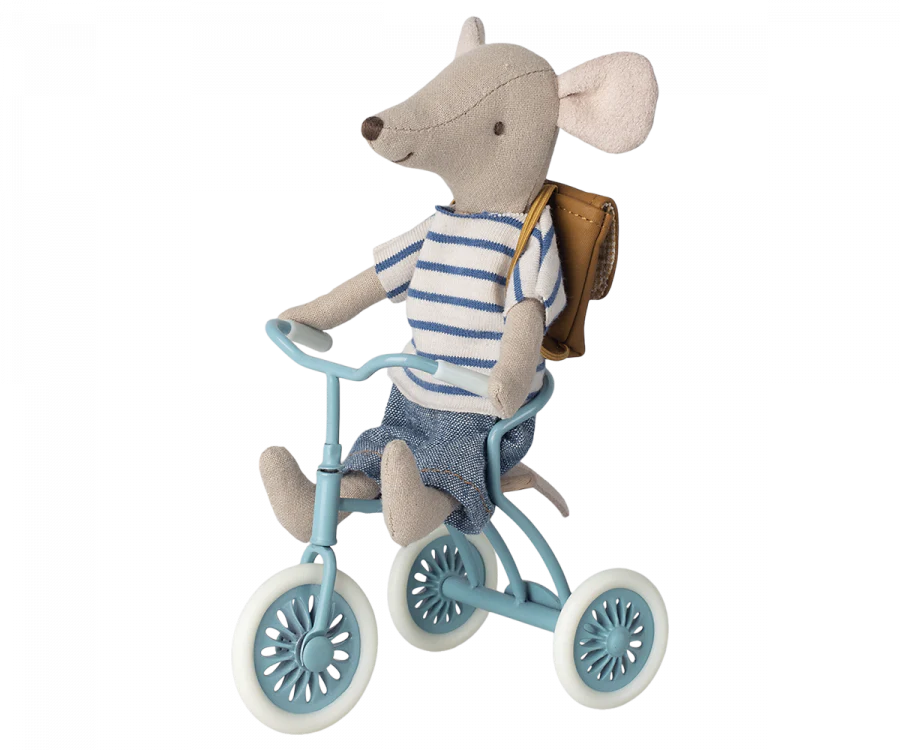 Maileg Abri a Tricycle, Mouse - Petrol Blue