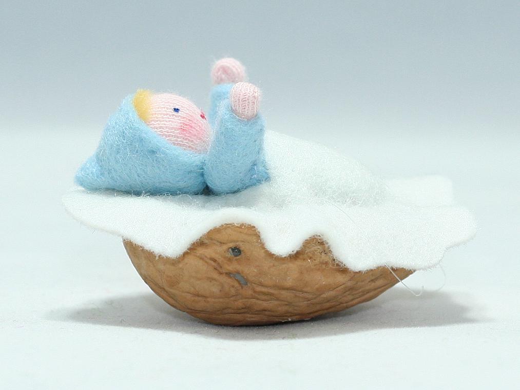 Baby in Walnut Cradle - Toydler